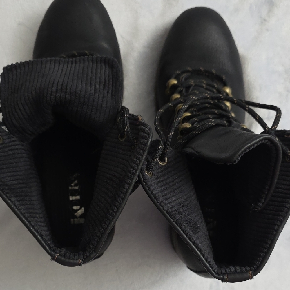 Korks Black Lace Up Ankle Boots Womens Size 8.5 Block Heel Combat Style - Picture 5 of 8